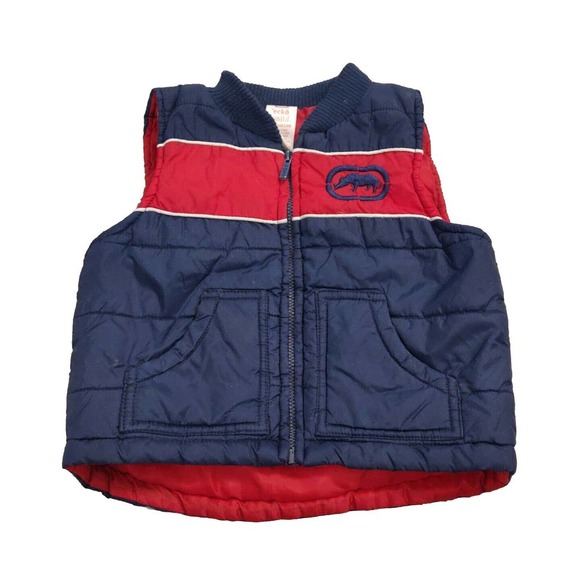 Ecko Unltd Infant Boys Puffer Vest Size 24M Navy Blue Red Full Zip.
